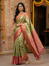 MIMOSA Women's Woven Design Kanjivaram Style Tissue Art Silk  Saree with Blouse Piece - Olive ( SA00002922OLFREE )
