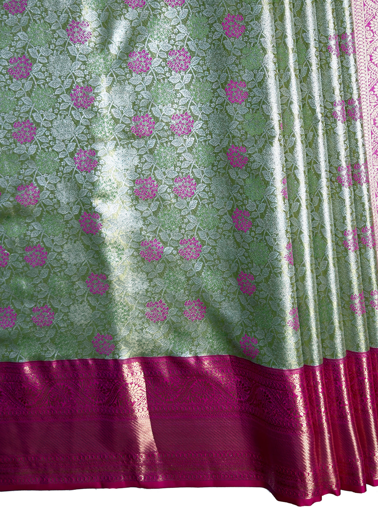 MIMOSA Women's Woven Design Kanjivaram Style Tissue Art Silk  Saree with Blouse Piece - Olive ( SA00002922OLFREE )