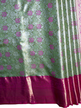 MIMOSA Women's Woven Design Kanjivaram Style Tissue Art Silk  Saree with Blouse Piece - Olive ( SA00002922OLFREE )
