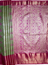 MIMOSA Women's Woven Design Kanjivaram Style Tissue Art Silk  Saree with Blouse Piece - Olive ( SA00002922OLFREE )