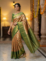 MIMOSA Women's Woven Design Kanjivaram Style Tissue Art Silk  Saree with Blouse Piece - Orange ( SA00002922ORFREE )