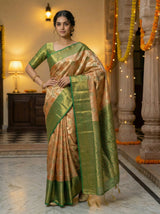 MIMOSA Women's Woven Design Kanjivaram Style Tissue Art Silk  Saree with Blouse Piece - Orange ( SA00002922ORFREE )