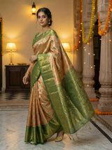 MIMOSA Women's Woven Design Kanjivaram Style Tissue Art Silk  Saree with Blouse Piece - Orange ( SA00002922ORFREE )
