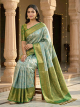MIMOSA Women's Woven Design Kanjivaram Style Tissue Art Silk  Saree with Blouse Piece - Saffire ( SA00002922SFFREE )