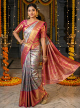 MIMOSA Women's Woven Design Kanjivaram Style Tissue Art Silk  Saree with Blouse Piece - Violet ( SA00002922VLFREE )