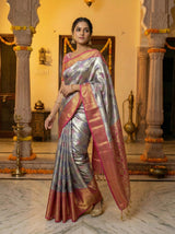 MIMOSA Women's Woven Design Kanjivaram Style Tissue Art Silk  Saree with Blouse Piece - Violet ( SA00002922VLFREE )