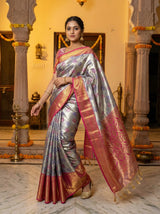 MIMOSA Women's Woven Design Kanjivaram Style Tissue Art Silk  Saree with Blouse Piece - Violet ( SA00002922VLFREE )