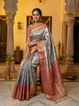 MIMOSA Women's Woven Design Kanjivaram Style Tissue Art Silk  Saree with Blouse Piece - Violet ( SA00002922VLFREE )