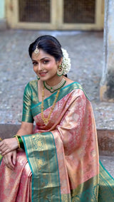 MIMOSA Gajari Art Silk Kanjivaram Saree with Unstitched Blouse