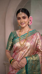 MIMOSA Gajari Art Silk Kanjivaram Saree with Unstitched Blouse