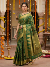 MIMOSA Women's Woven Design Banarasi Style Art Silk  Saree with Blouse Piece - Green ( SA00003121GRNFREE )