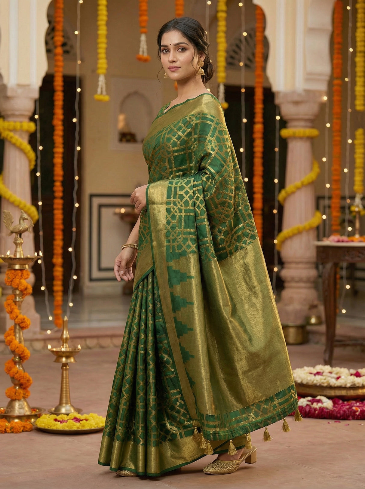 MIMOSA Women's Woven Design Banarasi Style Art Silk  Saree with Blouse Piece - Green ( SA00003121GRNFREE )