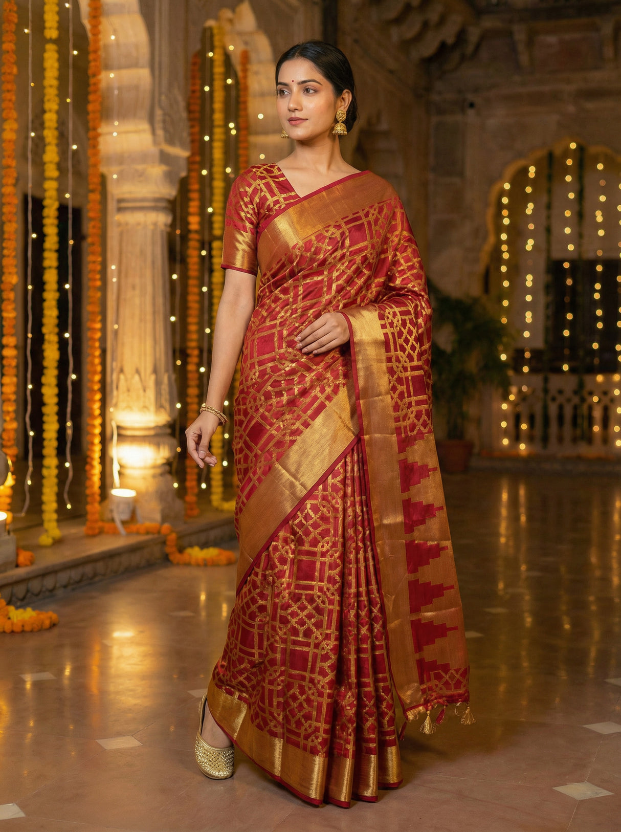 MIMOSA Women's Woven Design Banarasi Style Art Silk  Saree with Blouse Piece - Maroon ( SA00003121MRFREE )