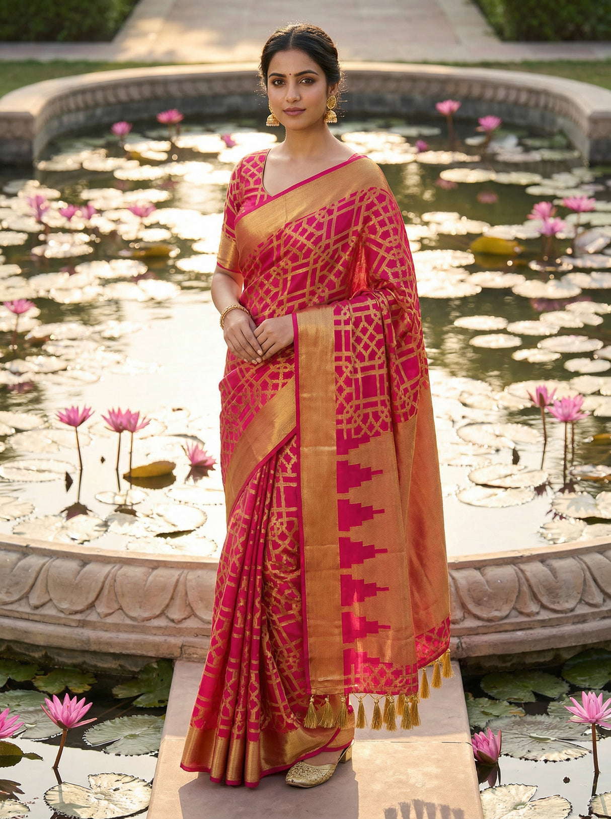 MIMOSA Women's Woven Design Banarasi Style Art Silk  Saree with Blouse Piece - Rani ( SA00003121RNFREE )