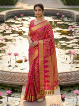 MIMOSA Women's Woven Design Banarasi Style Art Silk  Saree with Blouse Piece - Rani ( SA00003121RNFREE )