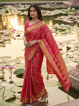 MIMOSA Women's Woven Design Banarasi Style Art Silk  Saree with Blouse Piece - Rani ( SA00003121RNFREE )