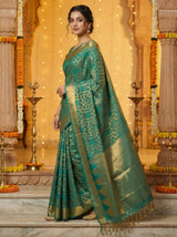 MIMOSA Women's Woven Design Banarasi Style Art Silk  Saree with Blouse Piece - Saffire ( SA00003121SFFREE )