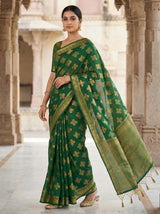 MIMOSA Women's Woven Design Mysore Silk Style Crepe Saree with Blouse Piece - Green ( SA00003122GRNFREE )