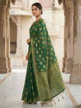 MIMOSA Women's Woven Design Mysore Silk Style Crepe Saree with Blouse Piece - Green ( SA00003122GRNFREE )