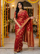 MIMOSA Women's Woven Design Mysore Silk Style Crepe Saree with Blouse Piece - Maroon ( SA00003122MRFREE )