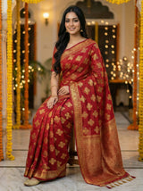 MIMOSA Women's Woven Design Mysore Silk Style Crepe Saree with Blouse Piece - Maroon ( SA00003122MRFREE )