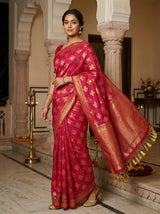 MIMOSA Women's Woven Design Mysore Silk Style Crepe Saree with Blouse Piece - Rani ( SA00003122RNFREE )
