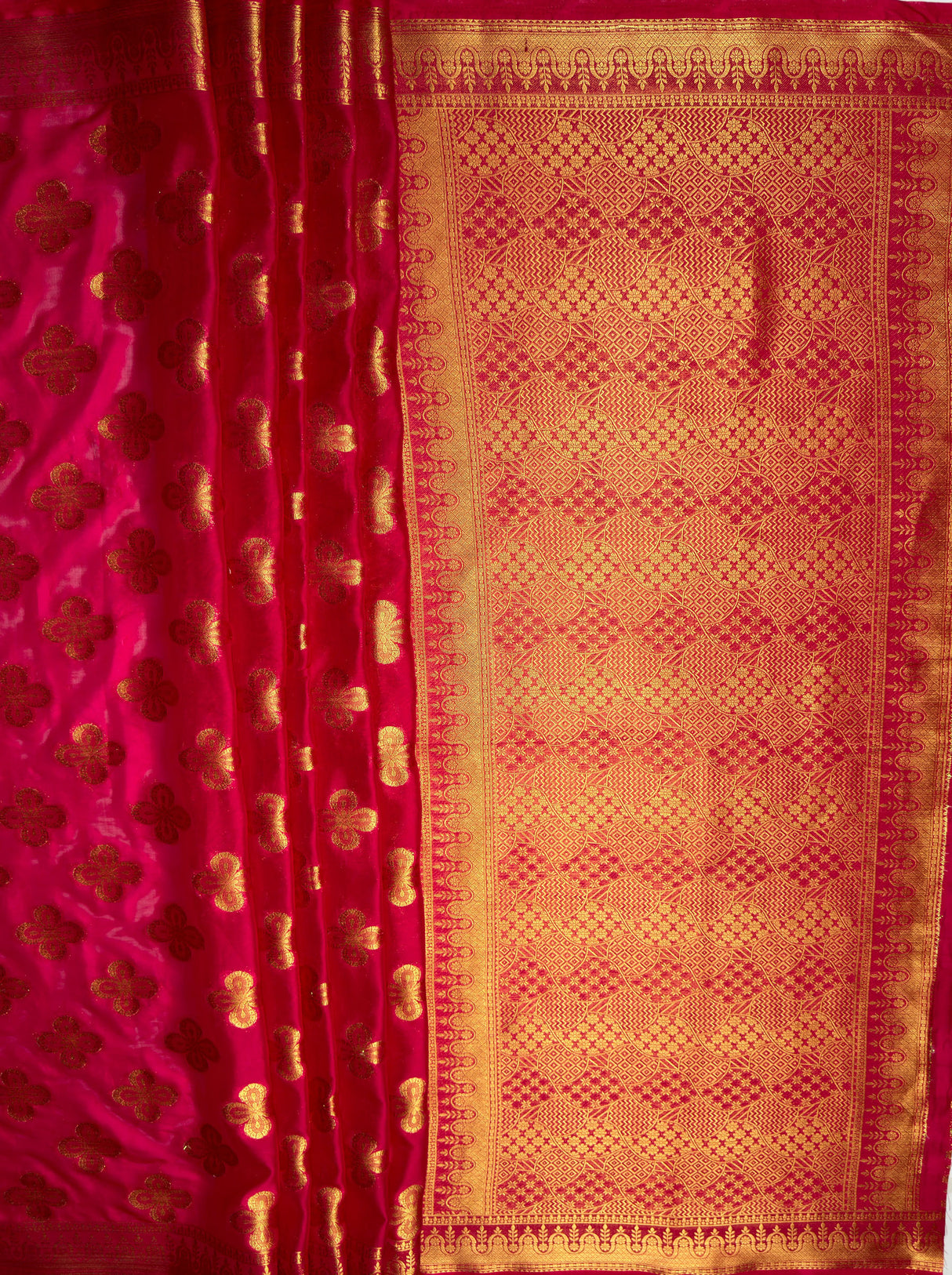 MIMOSA Women's Woven Design Mysore Silk Style Crepe Saree with Blouse Piece - Rani ( SA00003122RNFREE )