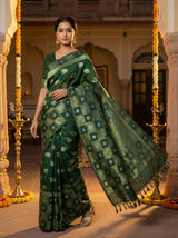 MIMOSA Women's Woven Design Banarasi Style Chiffon Saree with Blouse Piece - Green ( SA00003124GRNFREE )