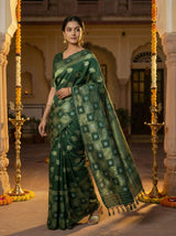 MIMOSA Women's Woven Design Banarasi Style Chiffon Saree with Blouse Piece - Green ( SA00003124GRNFREE )