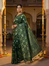 MIMOSA Women's Woven Design Banarasi Style Chiffon Saree with Blouse Piece - Green ( SA00003124GRNFREE )