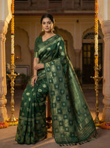 MIMOSA Women's Woven Design Banarasi Style Chiffon Saree with Blouse Piece - Green ( SA00003124GRNFREE )