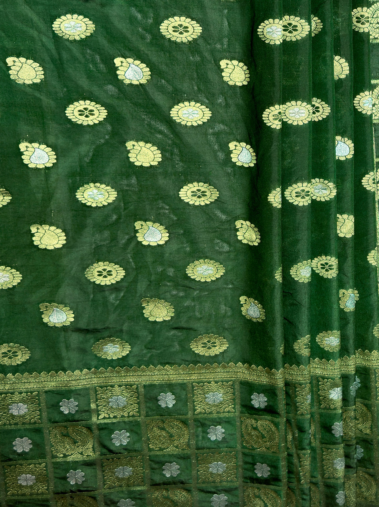 MIMOSA Women's Woven Design Banarasi Style Chiffon Saree with Blouse Piece - Green ( SA00003124GRNFREE )