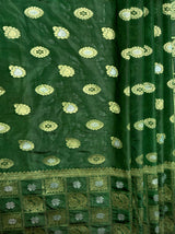 MIMOSA Women's Woven Design Banarasi Style Chiffon Saree with Blouse Piece - Green ( SA00003124GRNFREE )