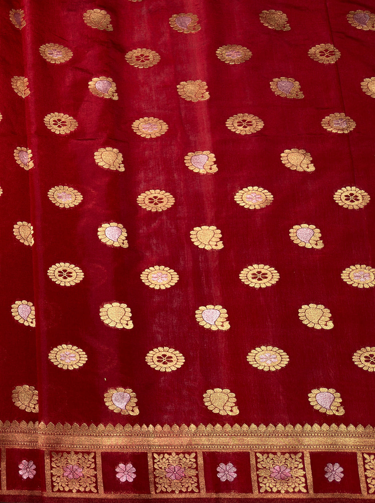 MIMOSA Women's Woven Design Banarasi Style Chiffon Saree with Blouse Piece - Maroon ( SA00003124MRFREE )
