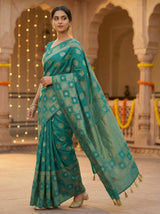 MIMOSA Women's Woven Design Banarasi Style Chiffon Saree with Blouse Piece - Rama ( SA00003124RMFREE )