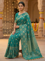 MIMOSA Women's Woven Design Banarasi Style Chiffon Saree with Blouse Piece - Rama ( SA00003124RMFREE )