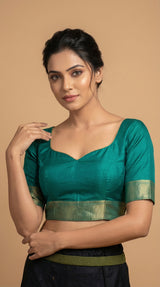 MIMOSA Women's Woven Design Banarasi Style Chiffon Saree with Blouse Piece - Rama ( SA00003124RMFREE )