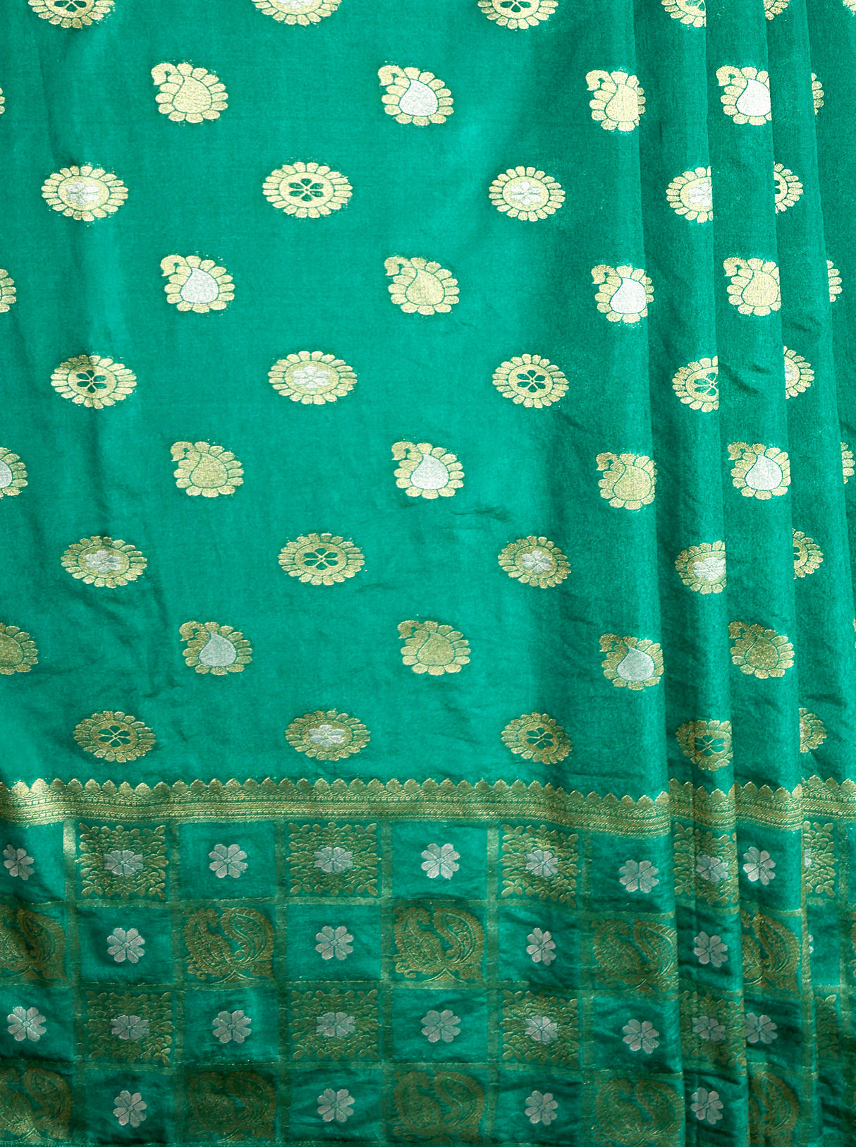 MIMOSA Women's Woven Design Banarasi Style Chiffon Saree with Blouse Piece - Rama ( SA00003124RMFREE )