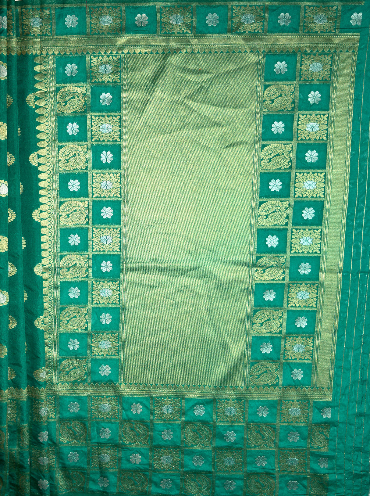 MIMOSA Women's Woven Design Banarasi Style Chiffon Saree with Blouse Piece - Rama ( SA00003124RMFREE )
