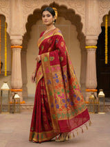 MIMOSA Women's Woven Design Paithani Style Art Silk  Saree with Blouse Piece - Maroon ( SA00003125MRFREE )
