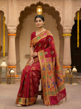 MIMOSA Women's Woven Design Paithani Style Art Silk  Saree with Blouse Piece - Maroon ( SA00003125MRFREE )
