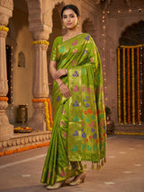 MIMOSA Women's Woven Design Paithani Style Art Silk  Saree with Blouse Piece - Olive ( SA00003125OLFREE )