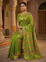 MIMOSA Women's Woven Design Paithani Style Art Silk  Saree with Blouse Piece - Olive ( SA00003125OLFREE )