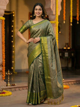 MIMOSA Women's Woven Design Banarasi Style Art Silk  Saree with Blouse Piece - Green ( SA00003126GRNFREE )