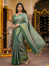 MIMOSA Women's Woven Design Banarasi Style Art Silk  Saree with Blouse Piece - Rama ( SA00003126RMFREE )