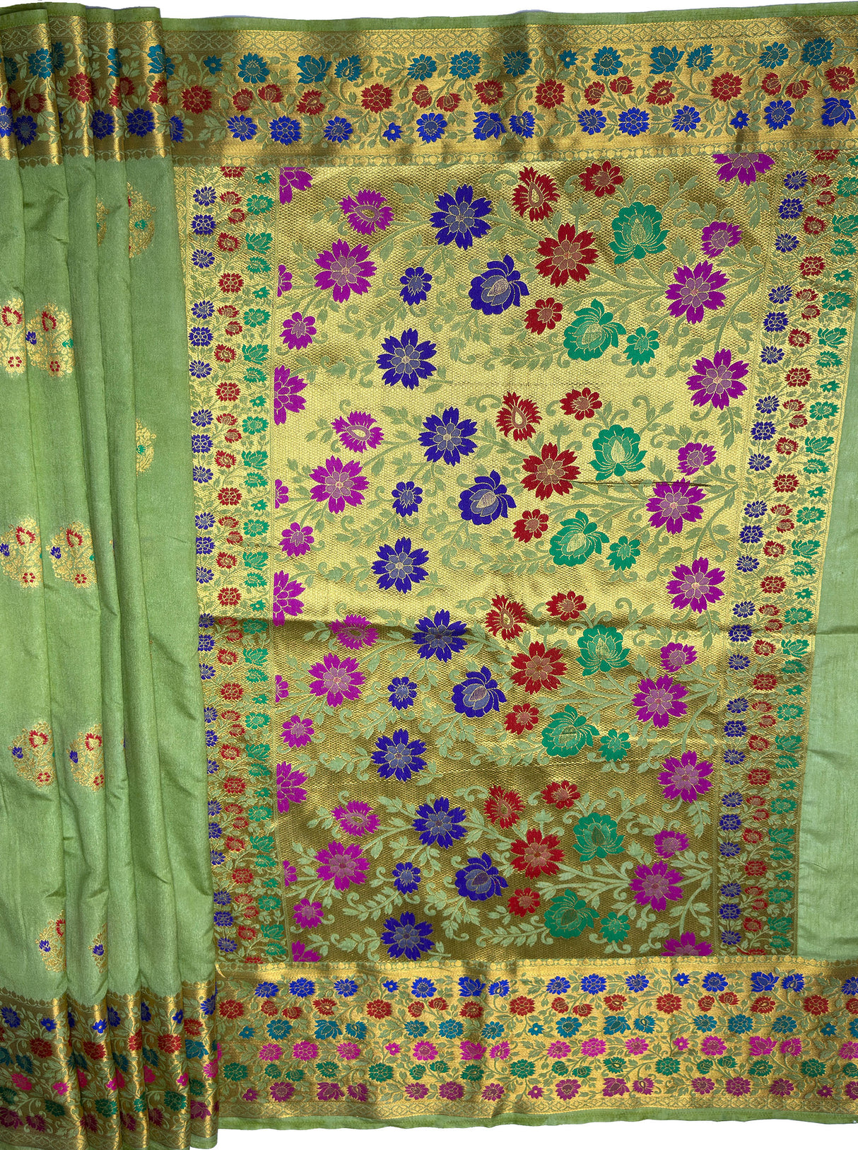 MIMOSA Women's Woven Design Paithani Style Raw Silk Saree with Blouse Piece - Olive ( SA00003127OLFREE )