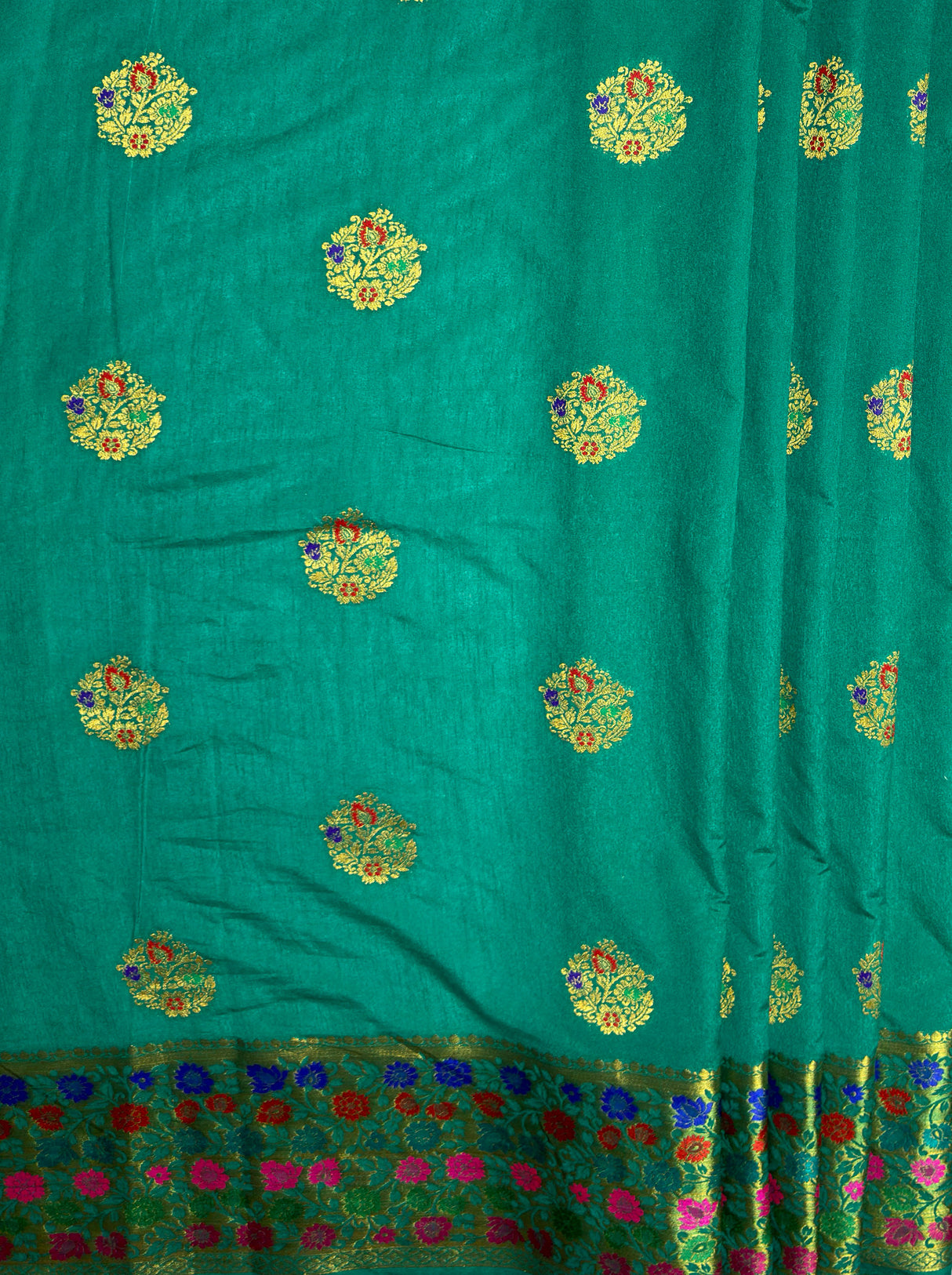 MIMOSA Women's Woven Design Paithani Style Raw Silk Saree with Blouse Piece - Rama ( SA00003127RMFREE )