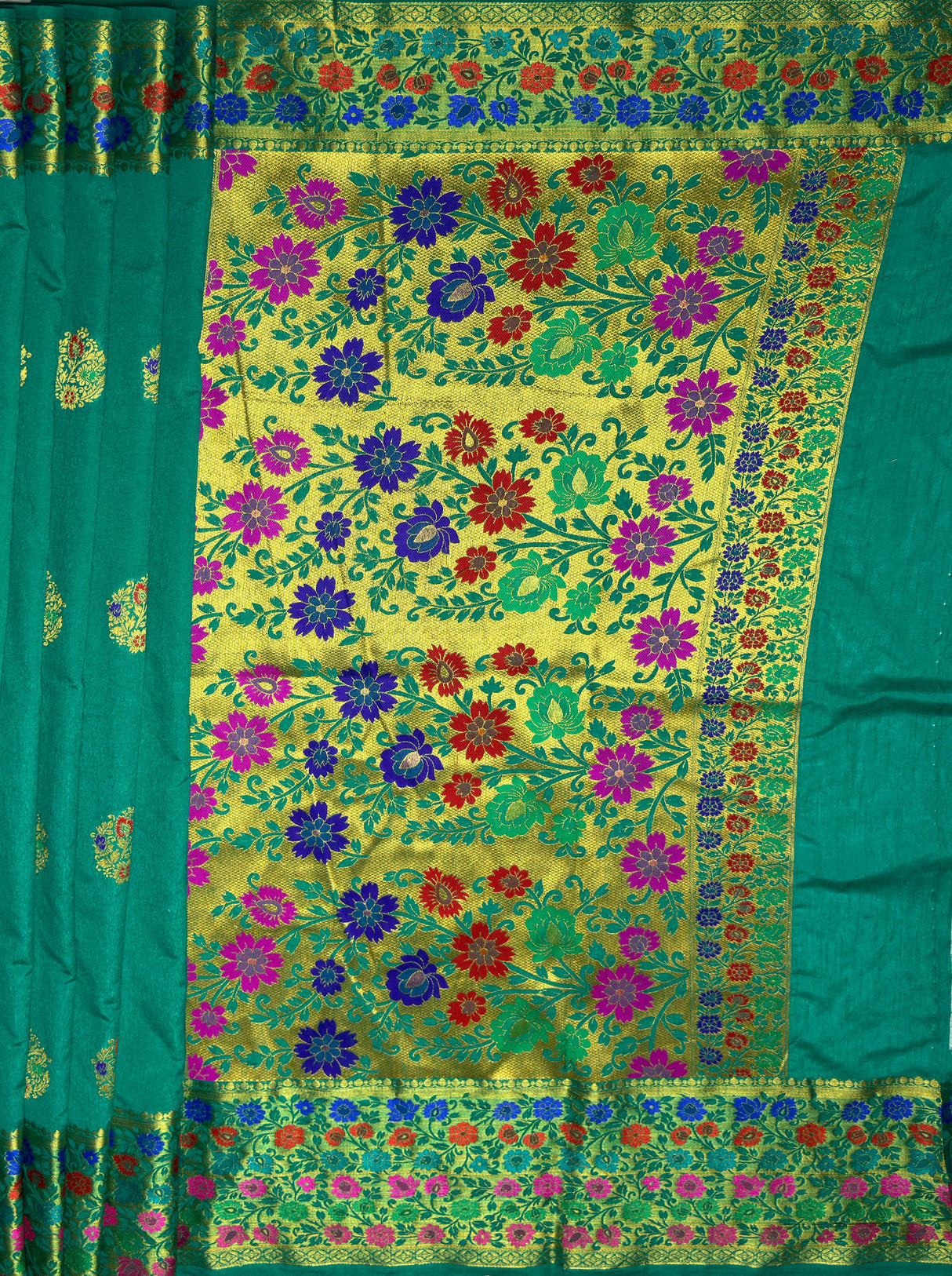 MIMOSA Women's Woven Design Paithani Style Raw Silk Saree with Blouse Piece - Rama ( SA00003127RMFREE )
