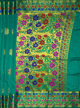 MIMOSA Women's Woven Design Paithani Style Raw Silk Saree with Blouse Piece - Rama ( SA00003127RMFREE )