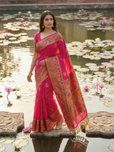 MIMOSA Women's Woven Design Paithani Style Raw Silk Saree with Blouse Piece - Rani ( SA00003127RNFREE )